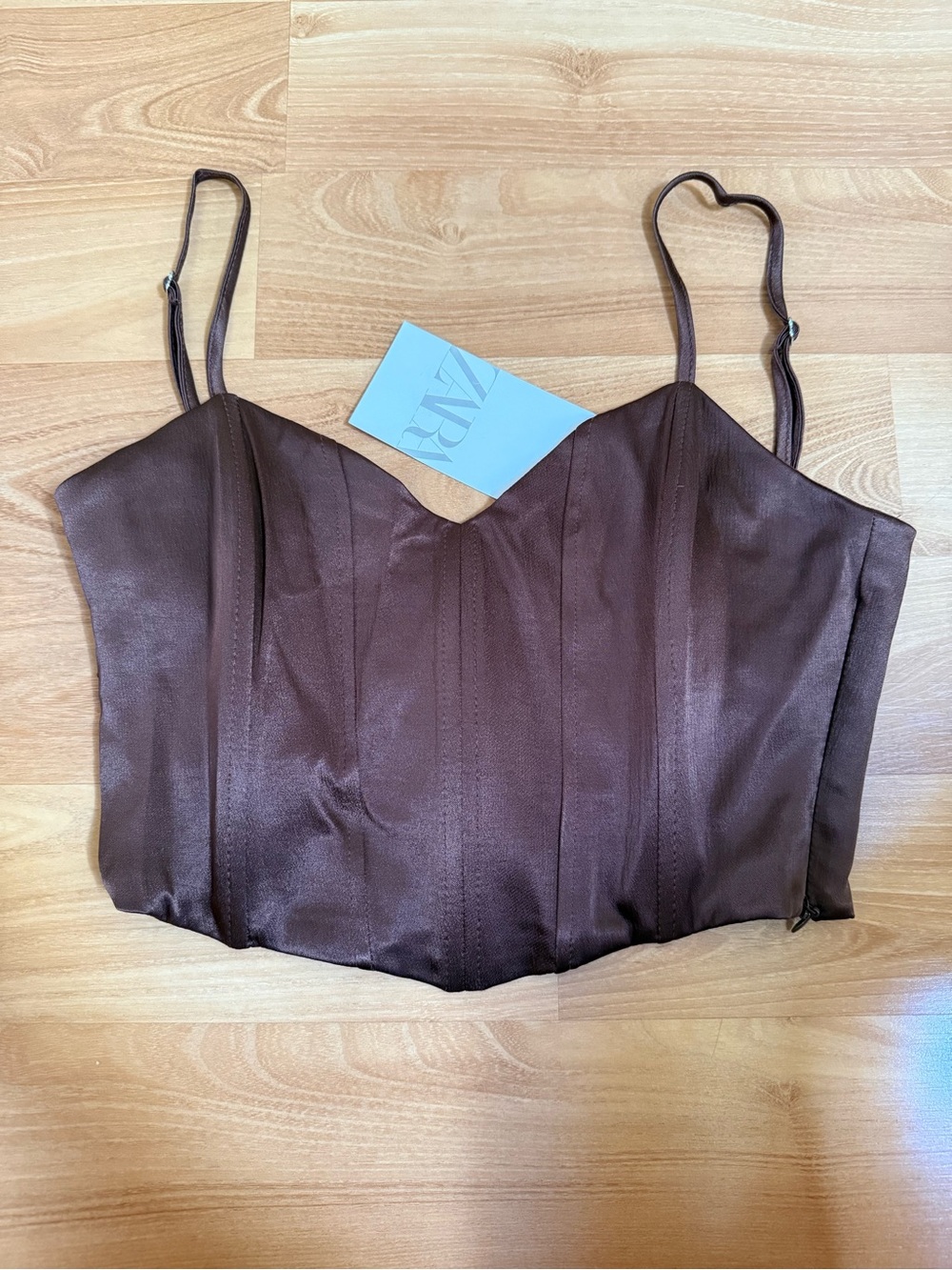 Zara Satin Brown Corset Crop Top